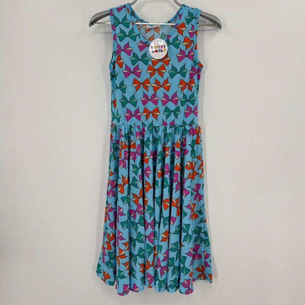 Dot Dot Smile Girl's Sleeveless Tank Dress 6-12 months Blue/Colorful Bows Twirl